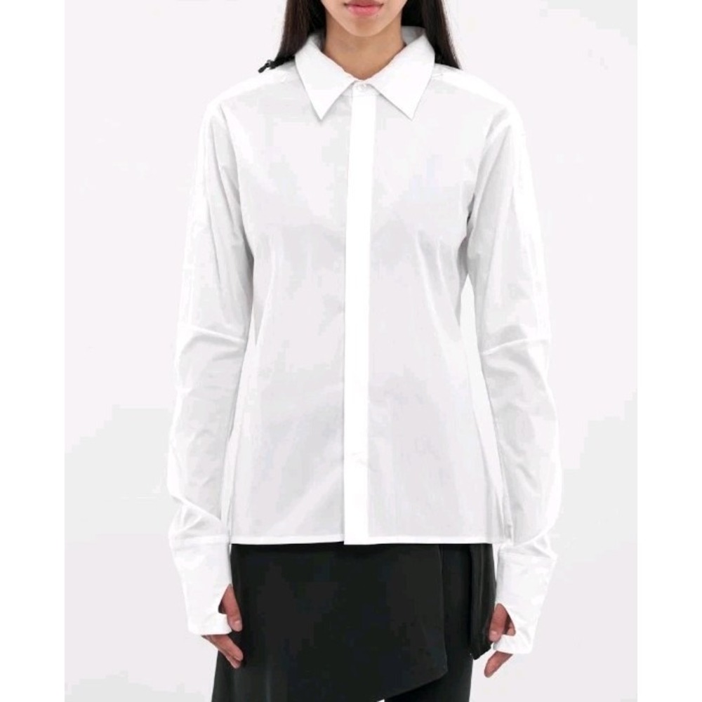 Johanna Parv Hooded Shirt Size Large White Fitted Stretch Techwear Avant-Garde
